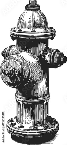 Fire hydrant sketch hand drawn detailed black and white line art. Vector illustration