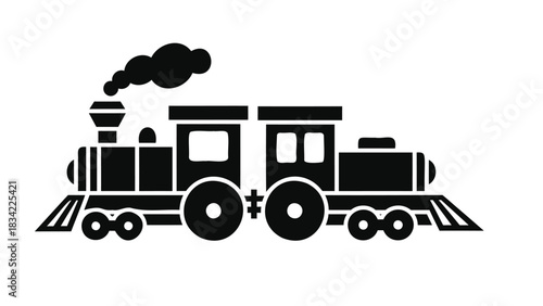 Black silhouette of a steam train with two carriages train, steam train, locomotive