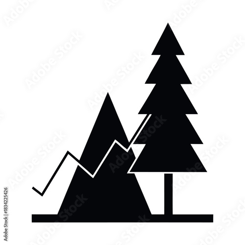 Black vector of a stock graph shaped like a New Year tree, minimal, white background