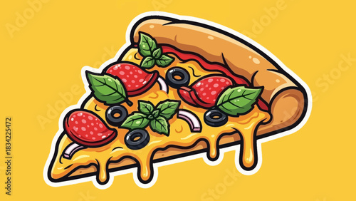 Pepperoni Pizza Slice Illustration – Cheesy Italian Fast Food Cartoon Vector Icon