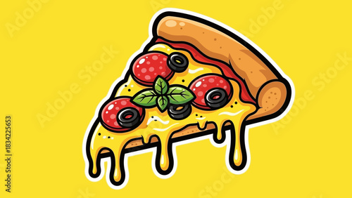 Pepperoni Pizza Slice Illustration – Cheesy Italian Fast Food Cartoon Vector Icon