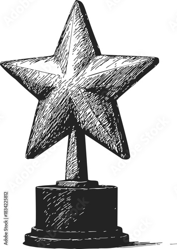 Star trophy sketch hand drawn style on pedestal base. Vector illustration