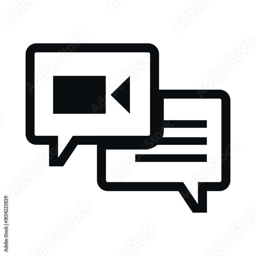 A video chat icon featuring a camera and speech bubble. This design visually and easily represents online meetings and communication tasks.