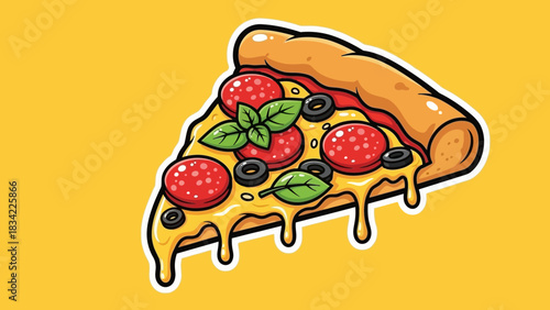 Pepperoni Pizza Slice Illustration – Cheesy Italian Fast Food Cartoon Vector Icon