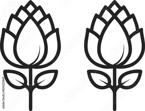 Artichoke flower icon sketch, hand drawn botanical outline with leaves. Vector illustration