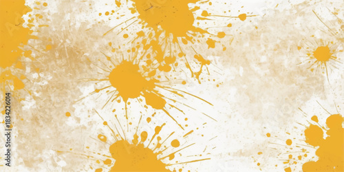 Abstract grunge background with yellow floral splatter and paint splashes