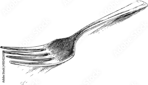 Fork sketch hand drawn cutlery utensil with detailed lines. Vector illustration