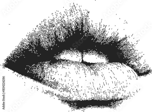 Lips sketch hand drawn style with detailed shading and texture. Vector illustration
