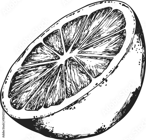 Lemon half sketch hand drawn citrus fruit detailed cross section. Vector illustration