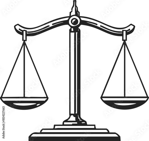 Balance scale sketch hand drawn classic weighing instrument with two pans. Vector illustration