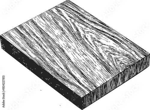 Wood plank sketch hand drawn with detailed grain texture. Vector illustration