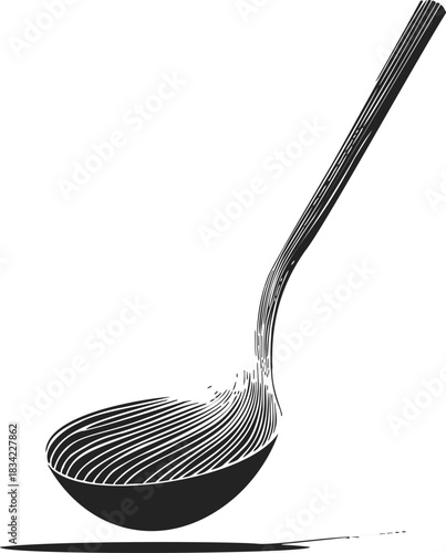 Ladle sketch hand drawn kitchen utensil with curved handle. Vector illustration