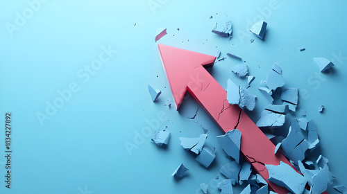 Red arrow breaking through blue surface symbolizing growth