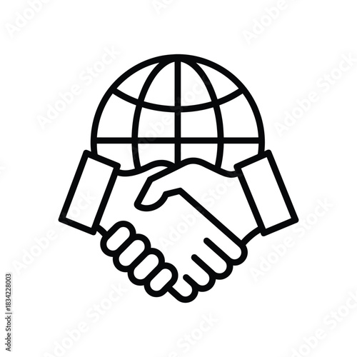 Global Partnership Icon: International Business, World Deal, and Unity