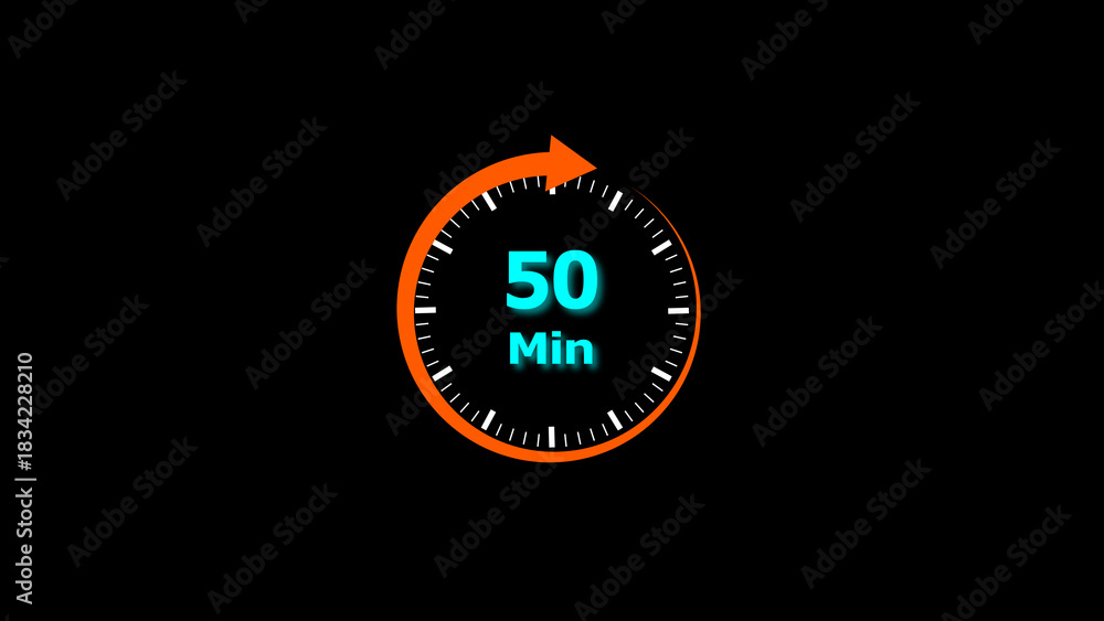 Fototapeta premium illustration timer icon with 50 min. timer 50 minutes countdown icon illustration. motion graphic arrow Clock 50 minute icon, white background 4k illustration.