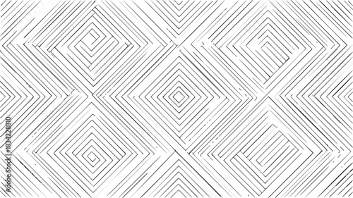 Geometric diamond pattern sketch, hand drawn concentric squares seamless abstract background. Vector illustration