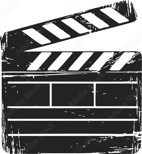Clapperboard sketch hand drawn style with distressed texture. Vector illustration