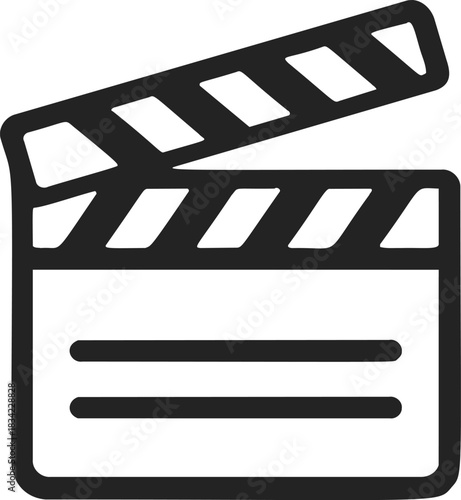 Clapperboard sketch hand drawn style with open slate and bold lines. Vector illustration