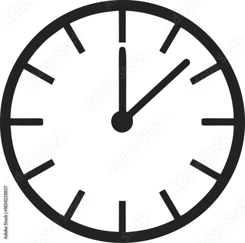 Clock sketch hand drawn style showing one o'clock time. Vector illustration