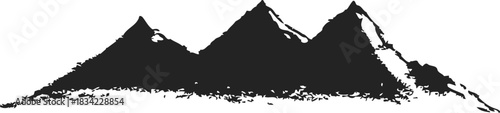 Mountain silhouette sketch, hand drawn rugged peaks with textured base. Vector illustration