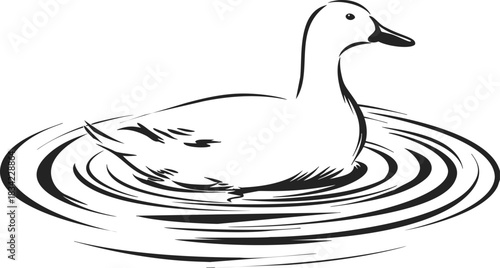 Duck sketch hand drawn style swimming on water with ripples. Vector illustration