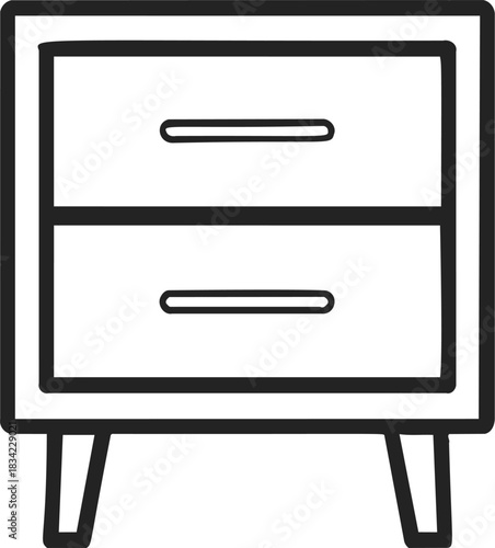 Two drawer cabinet sketch, hand drawn, simple modern furniture on legs. Vector illustration