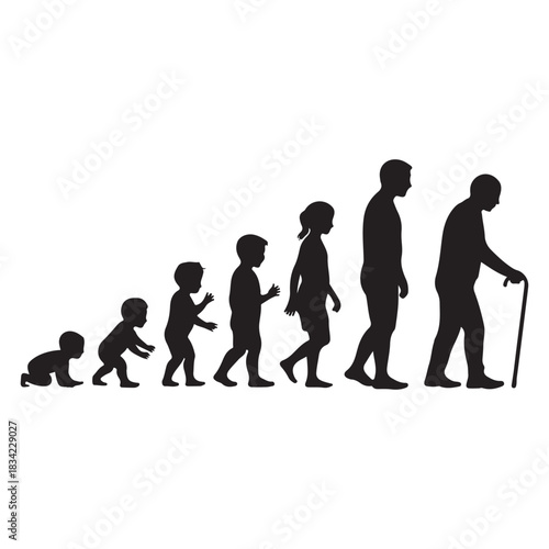 person growing up from baby to old age vector silhouette