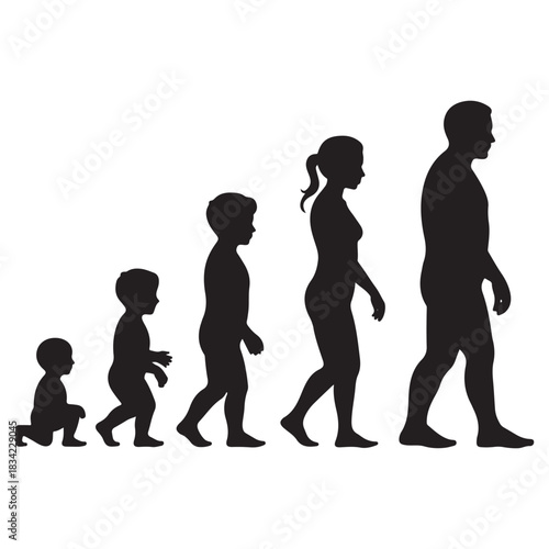 person growing up from baby to old age vector silhouette