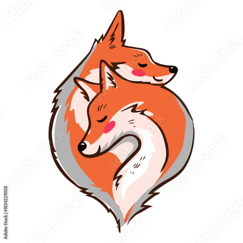 Valentine snuggling foxes