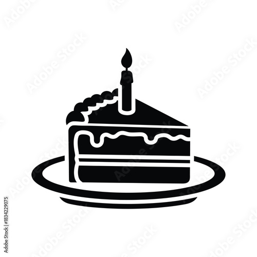 Black slice of cake with candle on white background  cake, slice, birthday, celebration