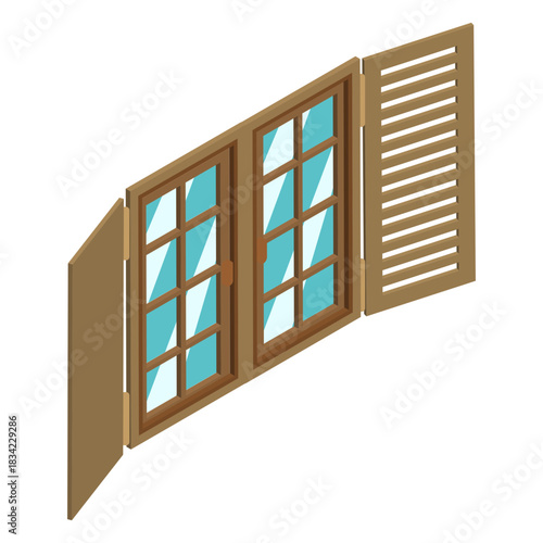 Isometric window with shutters