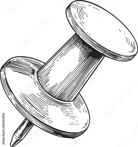 Push pin sketch hand drawn detailed office supply isolated on white. Vector illustration