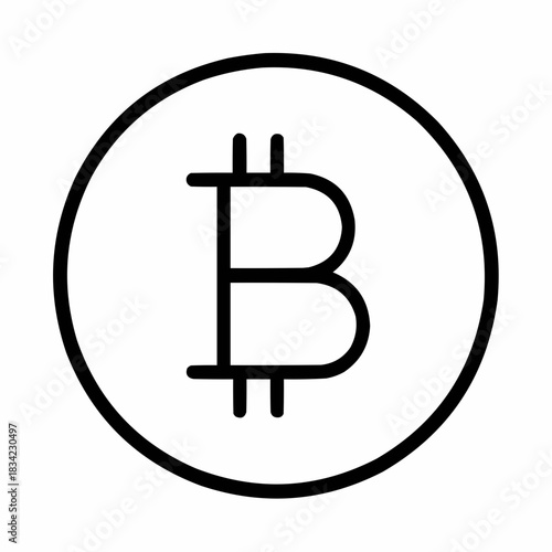 Line icon of a Bitcoin symbol inside a circle, black on white, square minimalist style