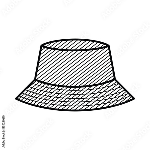 Simple line drawing of a bucket hat with diagonal hatching for texture and shading