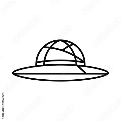 Simple line drawing of a pith helmet or safari hat on a white background