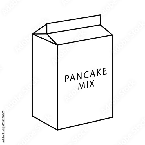 Simple outline drawing of a carton of pancake mix with the words pancake mix written on it