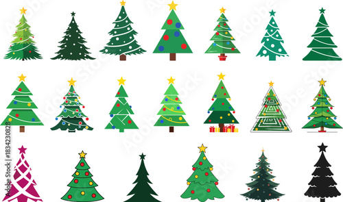 Christmas Tree Bundle Clean Flat Style Festive Vector Elements