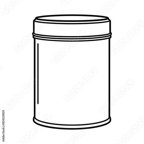 Simple line drawing illustration of a cylindrical metal tin can with a lid