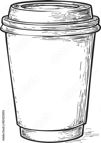 Coffee cup sketch hand drawn disposable to go with lid. Vector illustration
