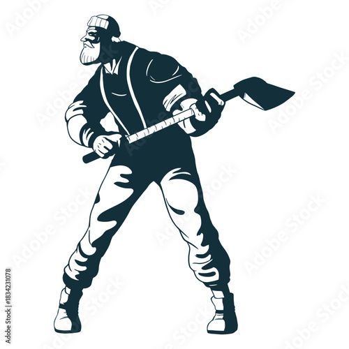 Cautious lumberjack character blue