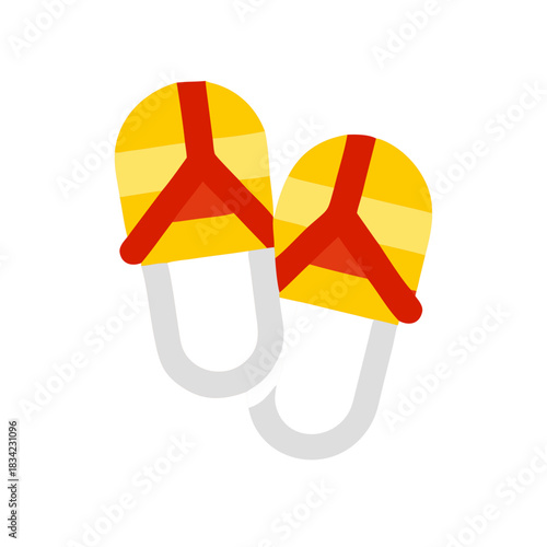 Bright yellow and red flip flops icon, clean lines, isolated on transparent background