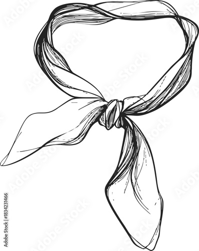 Scarf knot sketch hand drawn style with loose ends. Vector illustration