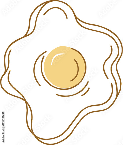 Fried egg sketch hand drawn style with wavy outline and yolk. Vector illustration