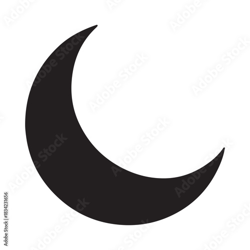  Simple black crescent moon silhouette on a white background isolated graphic