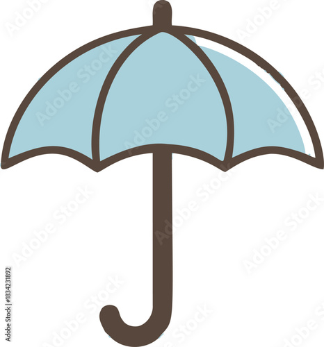 Umbrella sketch hand drawn style with light blue canopy and curved handle. Vector illustration