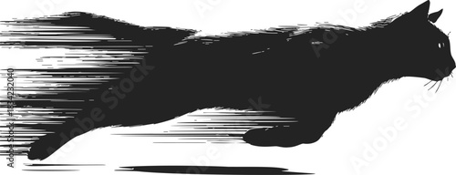 Black cat sketch leaping forward with motion blur effect. Vector illustration