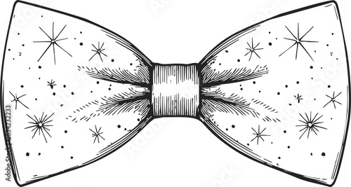 Bow tie sketch hand drawn with star pattern and textured details. Vector illustration