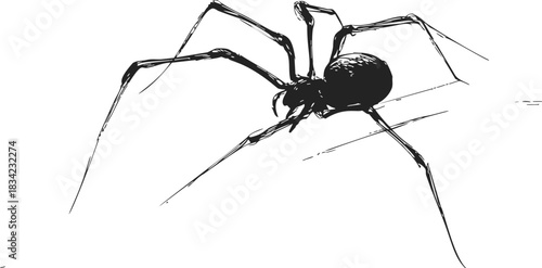 Spider sketch hand drawn black outline with long legs on white background. Vector illustration