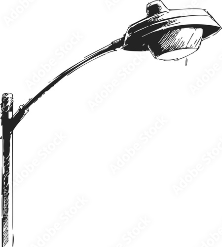 Street lamp sketch, hand drawn vector of classic urban streetlight on pole. Vector illustration