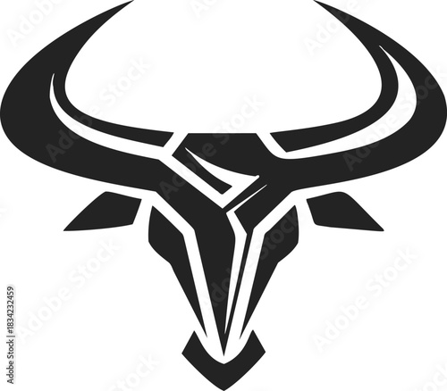 Bull head stylized sketch, hand drawn vector, bold geometric lines, abstract logo. Vector illustration